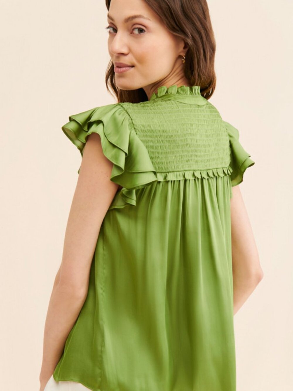 Smocked Ruffled-Sleeve Blouse - Picture 4 of 9